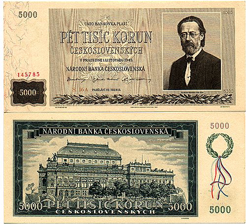 5000 Kčs , 5000 Korun československých A, 1.11.1945,  bankovka  di Max Svabinsky.jpg retro