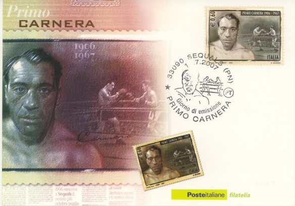 Cartolina postale emessa per il 40°anniversario della morte del grande Primo Carnera. 
