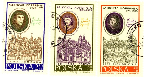 Serie di tre francobolli polacchi del 1970 che ricordano i soggiorni di studio nelle tre città italiane.