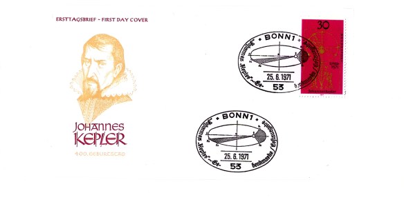 Keplero, Busta primo giorno delle poste tedesche a ricordo della Legge sui Moti Planetari.